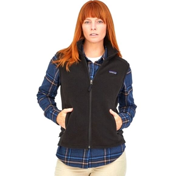 Patagonia Fleece‎ Vest Synchilla Black Full Zip Pockets Recycled Women's M - Picture 1 of 7